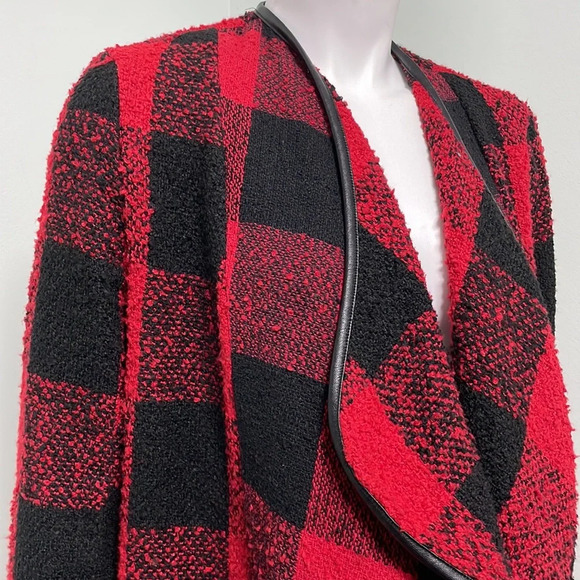 Carmin Black & Red Cotton Buffalo Check Cardigan Sweater Medium - Picture 2 of 6